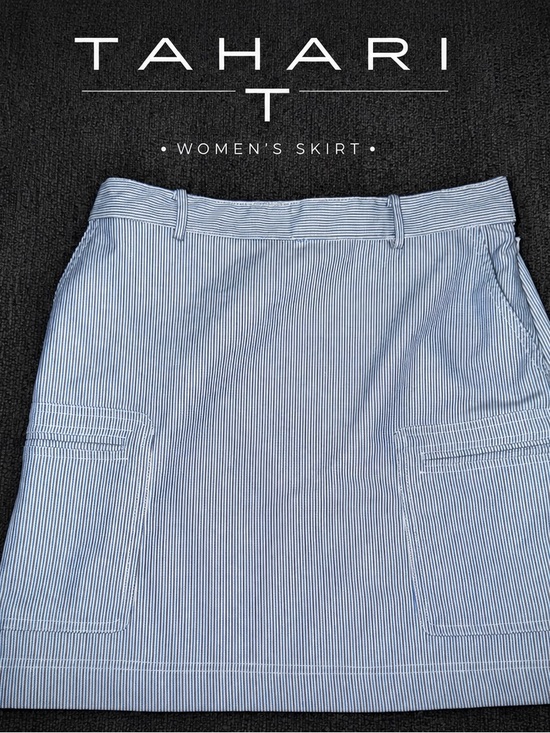 Tahari Dresses & Skirts - Tahari Blue White Pinstripe Utility Pocket Skort Skirt Size 6 Preppy Coastal